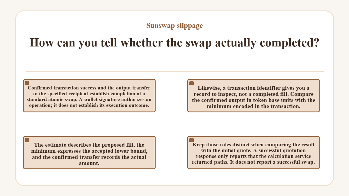 Visual outline: Sunswap slippage - How can you tell whether the swap actually completed?
